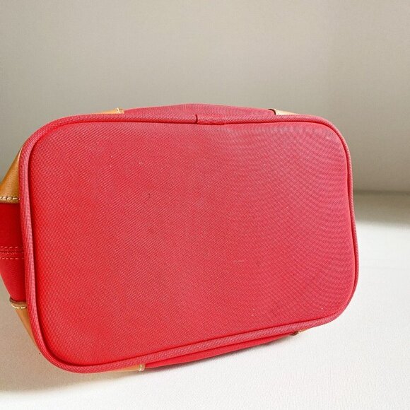 LAncel France Red Nylon Vachetta Leather Trim Drawstring Bucket Bag - Picture 4 of 9